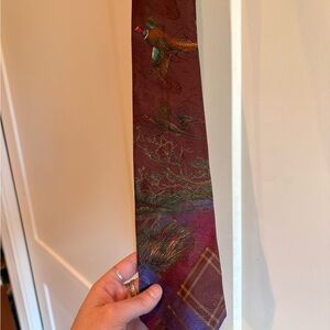 Ralph Lauren Polo Burgundy and Purple Patterned Silk Tie Birds